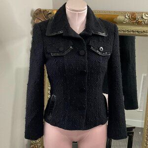 Les Copains Button-Up Blazer Jacket Notched Collar Long Sleeve Size S Black
